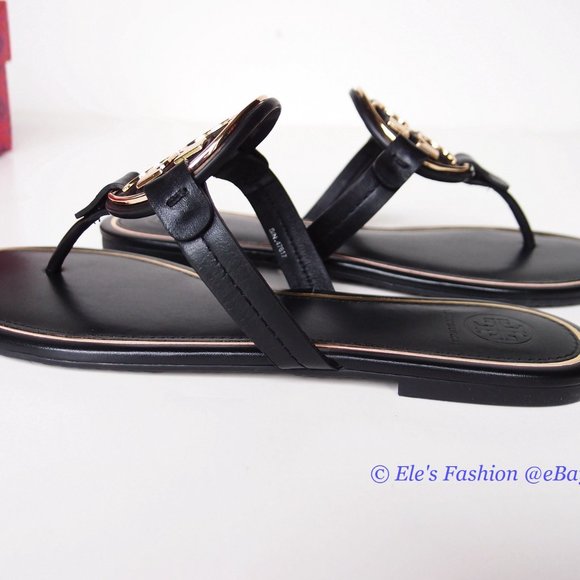 NIB Tory Burch Metal Miller Leather Thong Sandal BLACK 7 7.5 8 8.5 9 9.5 AUTHNT - Picture 12 of 16